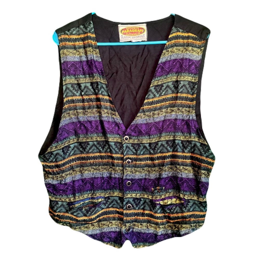 Vintage 80s Exclusive Paragraff Rayon Mens Southwest Vest Large Geometric